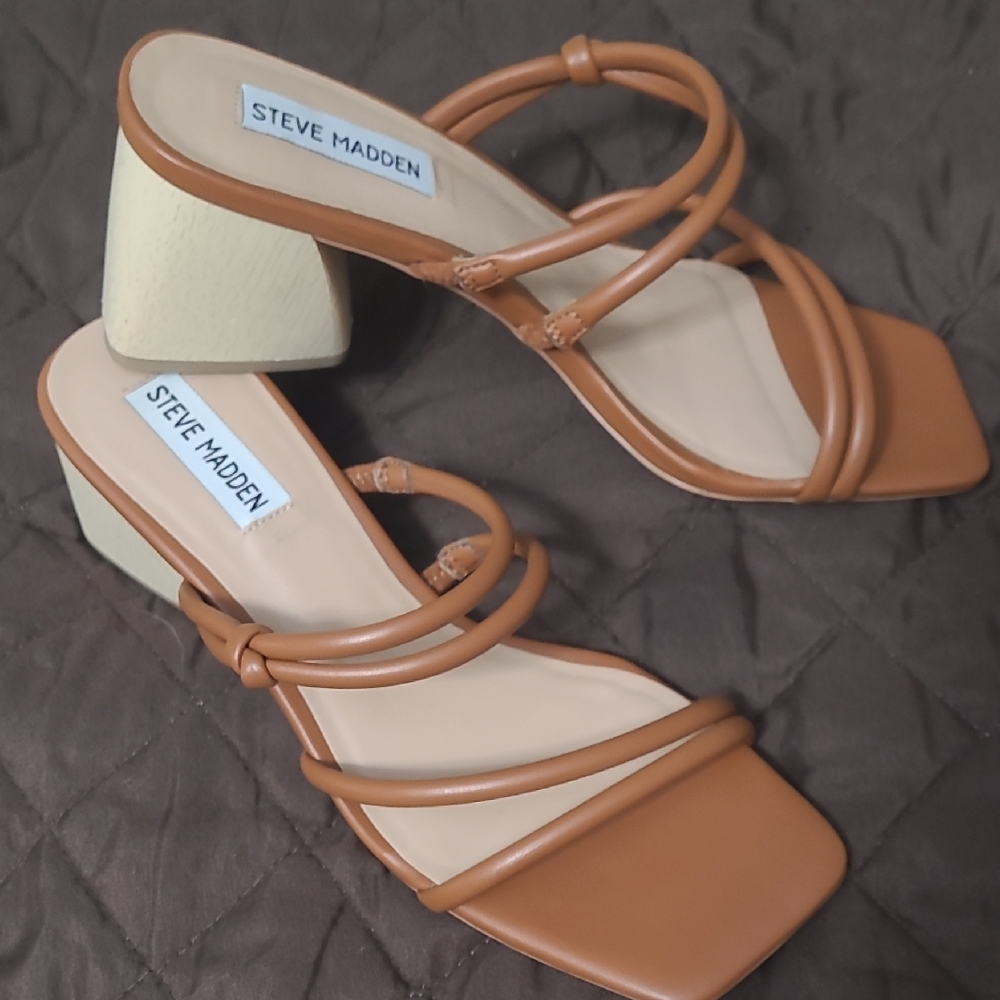 Steve Madden Tan Block Heel Strappy Heels